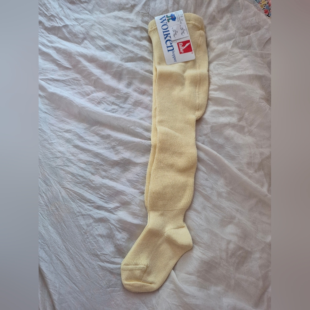Deadstock Vintage 1980's Falke Cotton Blend Baby Tights 9-12 Months Yellow